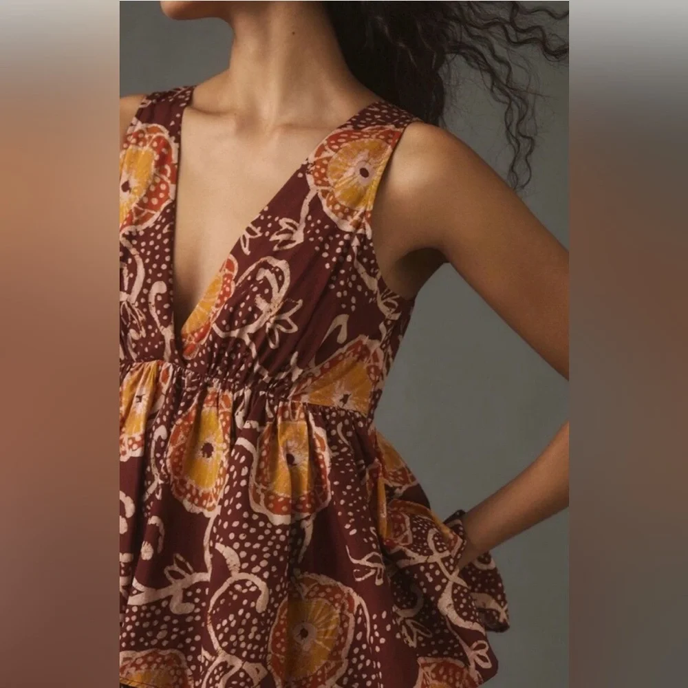 Anthropologie Atsu V-Neck Brown and Gold Ruffled Maxi Dress - Picture 3 of 10